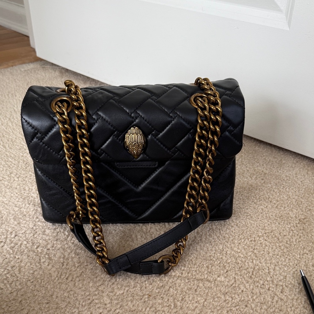 Kurt Geiger Black Quilted Shoulder Bag with Gold Chain